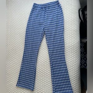 Blue gingham flare pants
